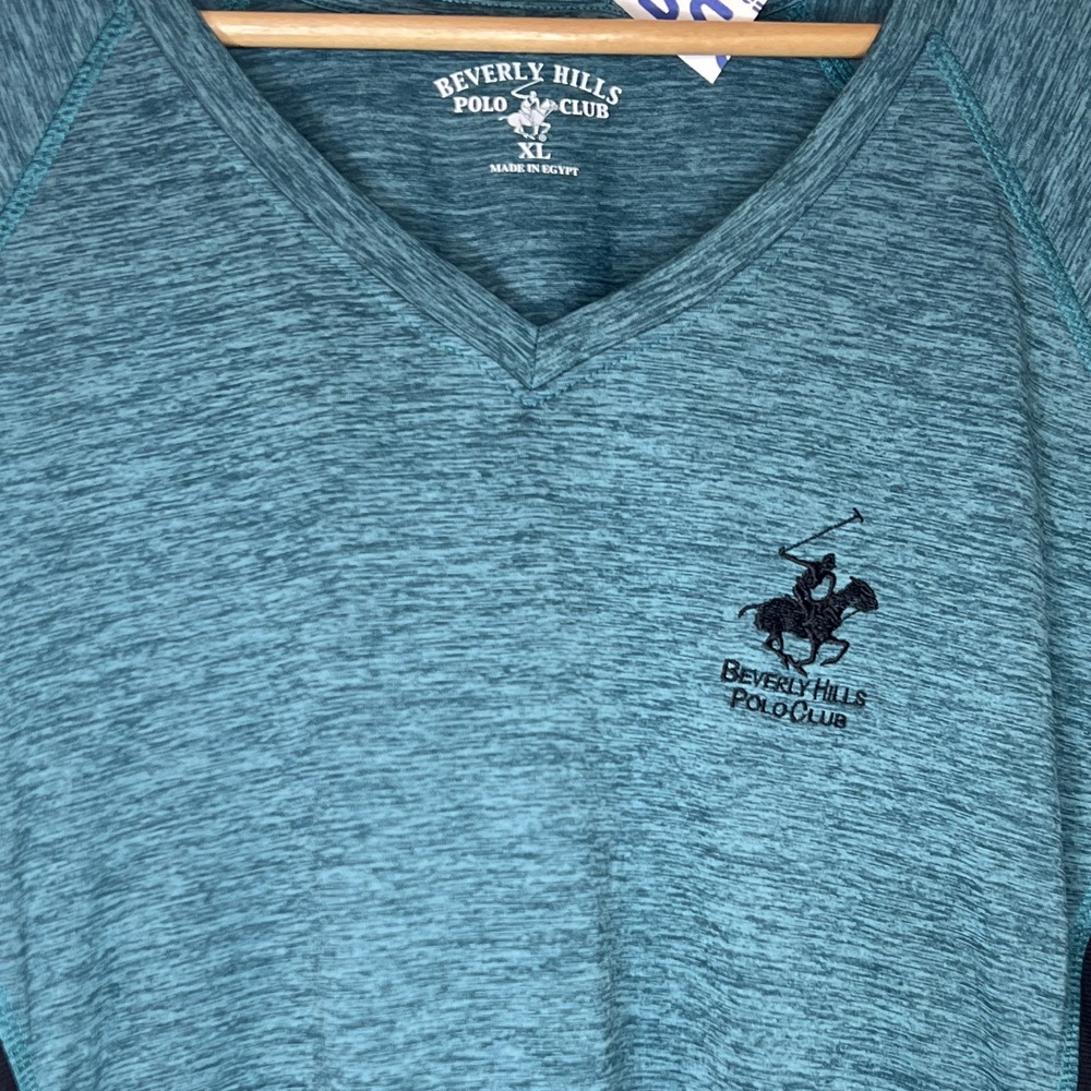 Beverly Hills Polo Club Women's XL Teal Black Athletic V-Neck T-Shirt